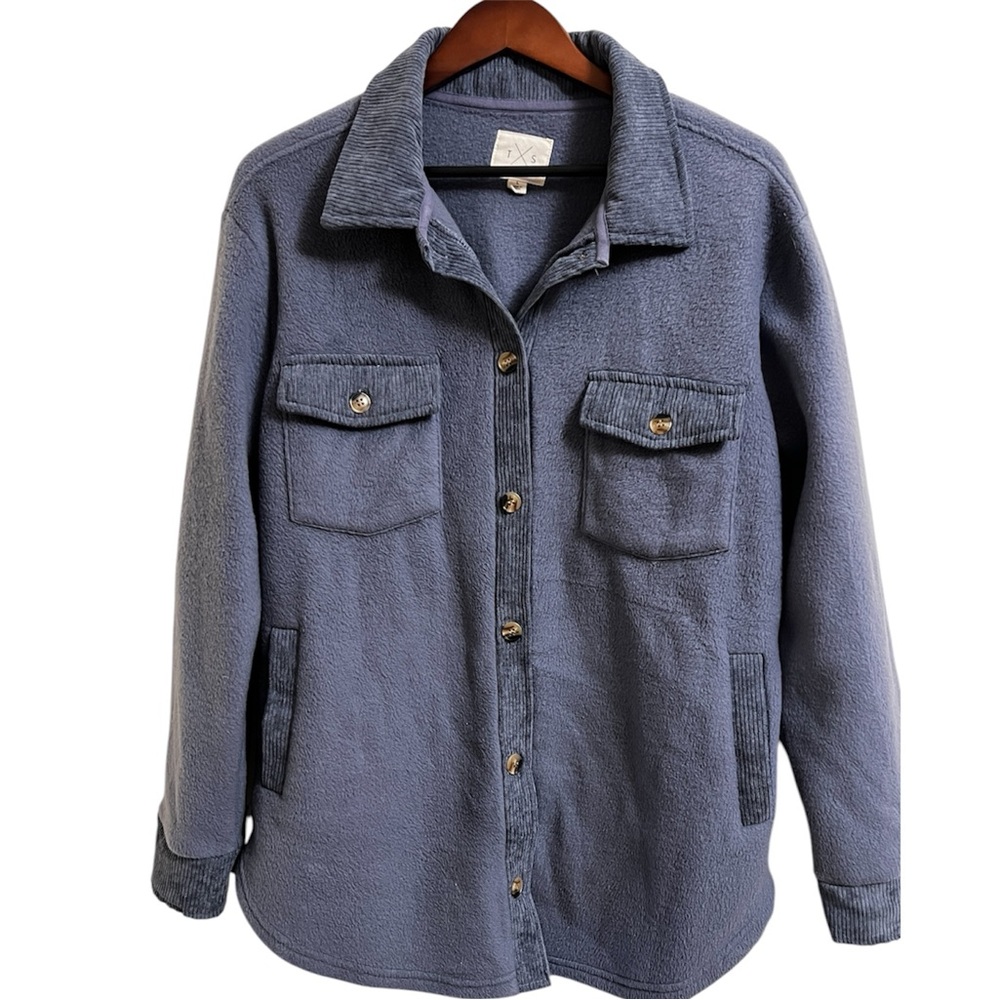 Thread & Supply Blue Fleece Classic Utility Jacket Cozy Button Front Shacket L